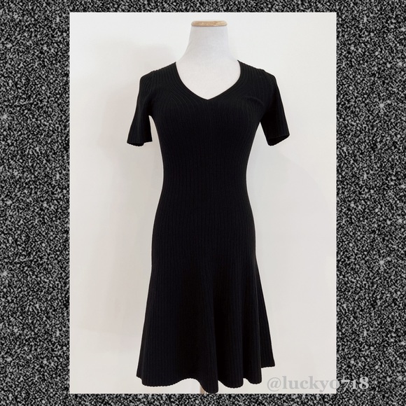 Theory Dresses & Skirts - Theory NWT Ribbed Knit Flare Black Prosecco Dress Sz P/XS